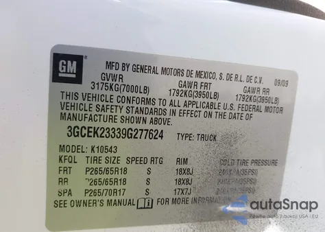 2009 Chevrolet Silverado 1500 Lt z USA, uszkodzony, nr VIN 3GCEK23339G277624